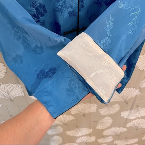 Chinese Tang Suit Jacket Shirt Blue White - Picture 6 of 9